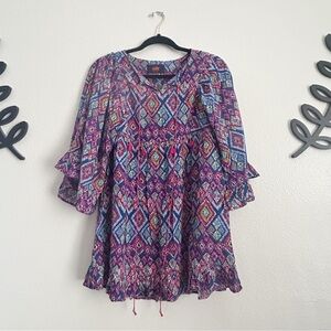 Sailor Colorful Geometric Patterned Blouse